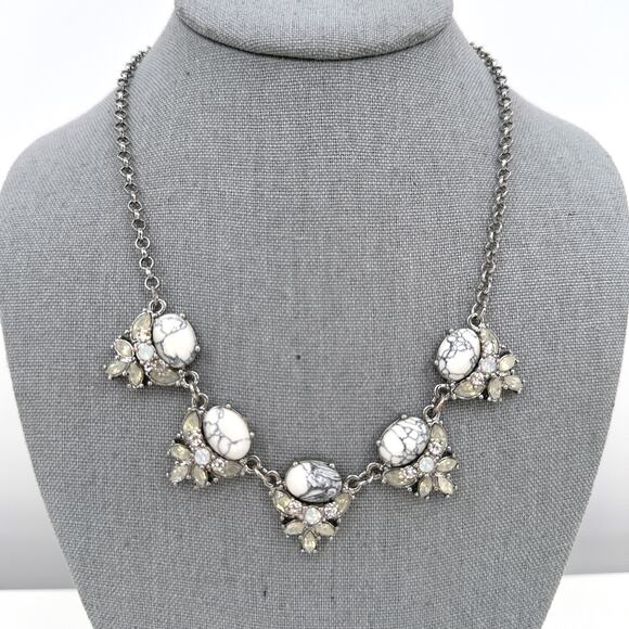 LOFT Jewelry - Loft Rhinestone Statement Necklace White Gray Marbled Stones
